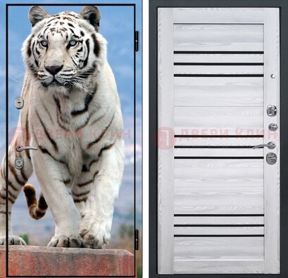 Стальная дверь с фотопечатью тигра ДФ-12 в Щелково