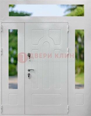 Белая стальная дверь порошок со стеклом и фрамугами ДФГ-11 в Щелково