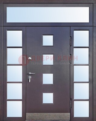 Современная железная дверь со стеклом и фрамугами ДФГ-4 в Щелково