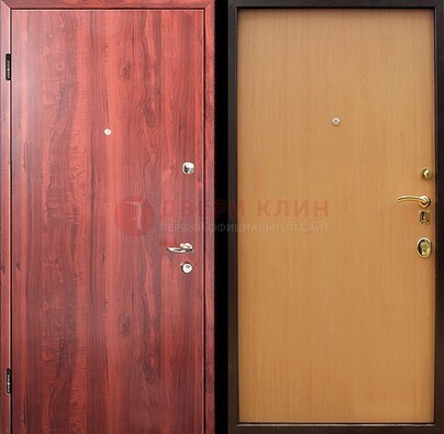Красная железная дверь с ламинатом ДЛ-3 в Щелково