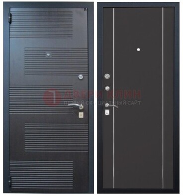 Темная металлическая дверь с МДФ ДМ-105 в деревянный дом в Щелково