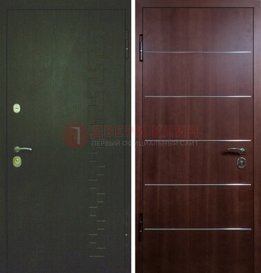 Темная металлическая дверь с МДФ ламинат с молдингами внутри ДМ-16 в Щелково