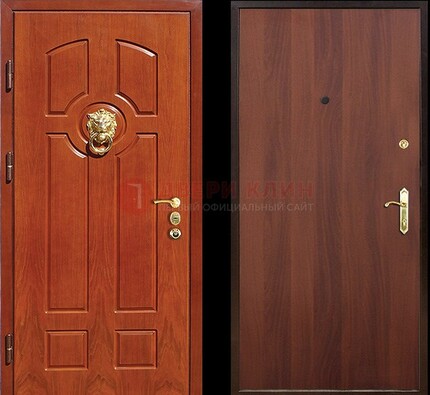 Оранжевая стальная дверь с МДФ ламинат внутри ДМ-18 в квартиру в Щелково