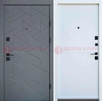 Серая металлическая дверь МДФ с узором  ДМ-224 в Щелково