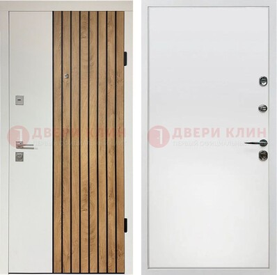 Белая с коричневой вставкой филенчатая дверь МДФ ДМ-278 в Щелково