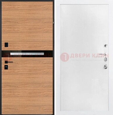 Железная коричневая дверь с МДФ в белом цвете ДМ-313 в Щелково