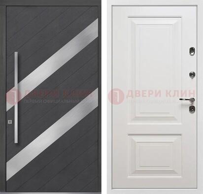Серая входная дверь МДФ с металлическими вставками ДМ-325 в Щелково