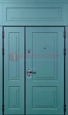 Синяя металлическая дверь с МДФ и верхней фрамугой ДМ-339 в Щелково