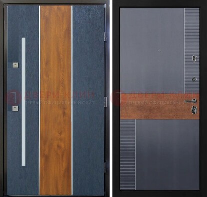 Темная металлическая дверь МДФ со вставками ДМ-411 в Щелково