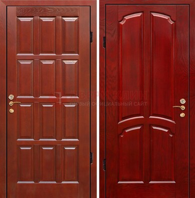 Красная металлическая дверь с массивом дуба ДМД-15 в Щелково