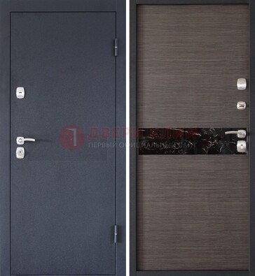 Черная железная дверь с порошковым напылением МДФ внутри ДП-114 в Щелково
