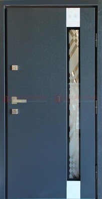 Серая стальная дверь с порошковым покрытием и стеклянной вставкой ДП-216 в Щелково