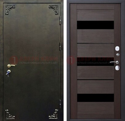 Темная входная дверь с порошковым покрытием и МДФ со стеклом ДП-236 в Щелково