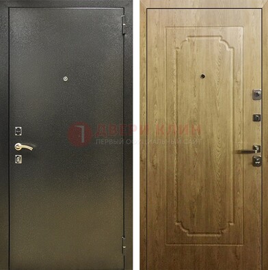 Темно-серая входная дверь с порошковым покрытием и МДФ Золотой дуб ДП-291 в Щелково