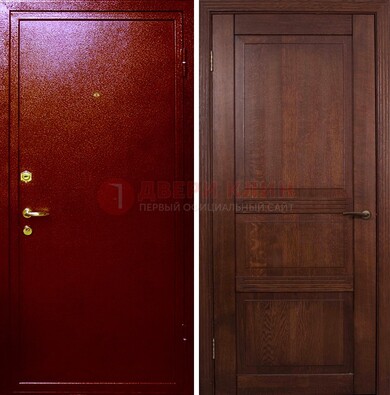 Красная железная дверь с порошковым окрасом ДП-58 в Щелково