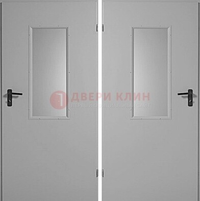 Белая металлическая противопожарная дверь с декоративной вставкой ДПП-7 в Щелково
