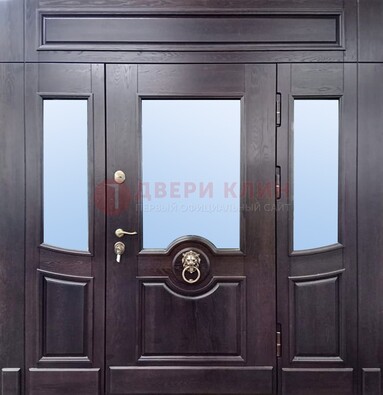 Филенчатая металлическая дверь с панелью МДФ и стеклом ДПР-102 в Щелково