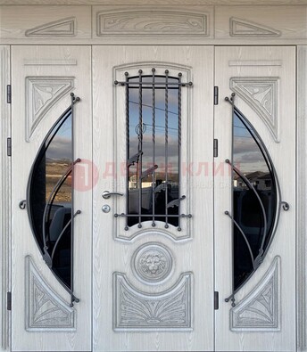 Большая парадная дверь Винорит со стеклом и ковкой ДПР-108 в Щелково