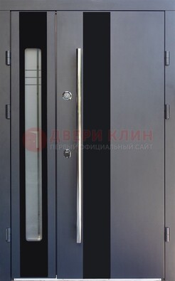 Серая стальная дверь со стеклом ДС-11 в Щелково