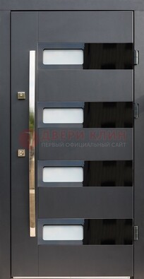 Черная стальная дверь МДФ хайтек со стеклом ДС-16 в Щелково