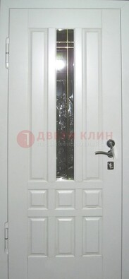 Белая металлическая дверь со стеклом ДС-1 в загородный дом в Щелково