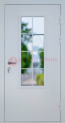 Белая железная дверь порошок со стеклом ДС-31 в Щелково
