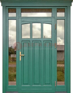 Зеленая металлическая дверь МДФ со стеклом ДС-43 в Щелково