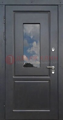 Чёрная металлическая дверь со стеклом ДС-77 в Щелково