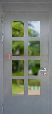 Серая металлическая дверь со стеклом ДС-78 в Щелково
