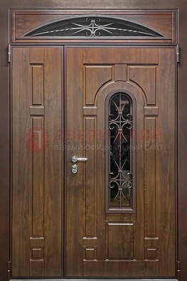 Большая металлическая дверь со стеклом и ковкой ДСК-145 в Щелково