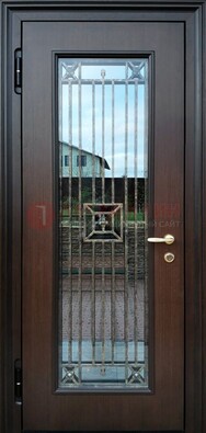 Железная дверь с большим стеклом и ковкой ДСК-187 в Щелково