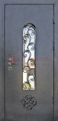 Темная стальная дверь Порошок со стеклом и ковкой ДСК-217 в Щелково