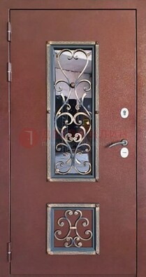 Уличная дверь Порошок со стеклом и ковкой для дома ДСК-218 в Щелково
