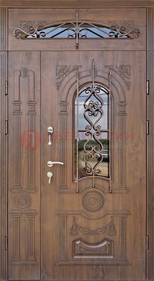 Распашная стальная дверь Винорит со стеклом и ковкой ДСК-232 в Щелково