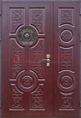 Красная железная дверь Винорит со стеклом и ковкой ДСК-235 в Щелково