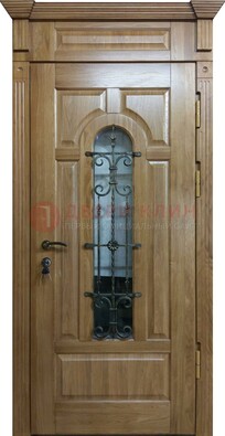 Металлическая дверь массив со стеклом и ковкой для дома ДСК-246 в Щелково