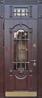 Металлическая дверь массив со стеклом и ковкой с фрамугой ДСК-249 в Щелково