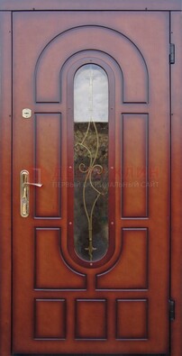 Яркая металлическая дверь Винорит со стеклом и ковкой ДСК-268 в Щелково