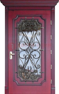 Красная стальная дверь Винорит со стеклом и ковкой ДСК-271 в Щелково
