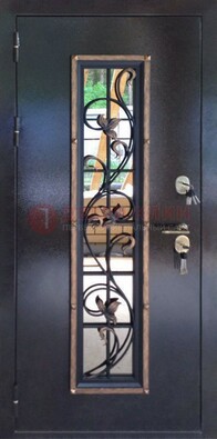 Железная дверь с порошковым напылением стеклом и ковкой ДСК-279 в Щелково