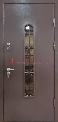 Металлическая дверь Порошок с небольшим стеклом и ковкой ДСК-282 в Щелково