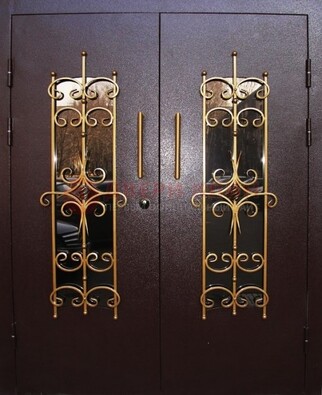 Металлическая дверь с ковкой и остеклением ДСК-49 в Раменском