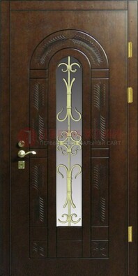 Дизайнерская металлическая дверь со стеклом и ковкой ДСК-50 в Щелково