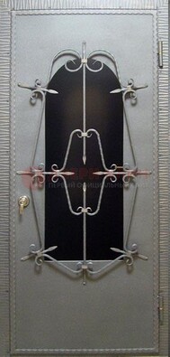 Железная дверь со стеклом и ковкой ДСК-74 для каркасного дома в Йошкар-Оле