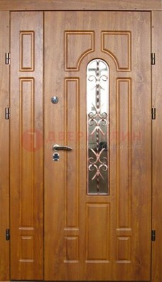 Стальная дверь со стеклом и цветной ковкой ДСК-78 для панельного дома в Щелково