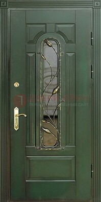 Железная дверь со стеклом и ковкой ДСК-9 для офиса в Щелково