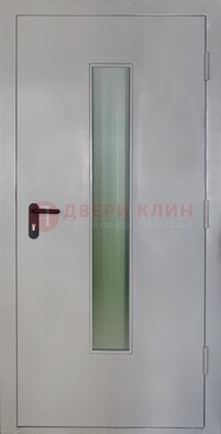 Белая металлическая техническая дверь со стеклянной вставкой ДТ-2 в Щелково