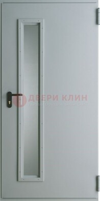 Белая железная техническая дверь со вставкой из стекла ДТ-9 в Щелково