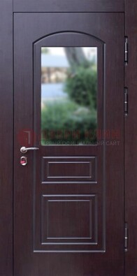 Темная железная дверь с виноритом и стеклом ДВТ-162 в Щелково
