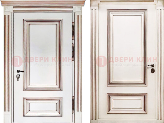 Белая металическая дверь с виноритом для дома ДВТ-239 в Щелково